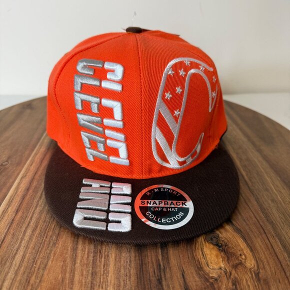Cleveland Browns Snapback Hat Embroidered Logo Cap Big C Orange Brown New Tags - Picture 10 of 16